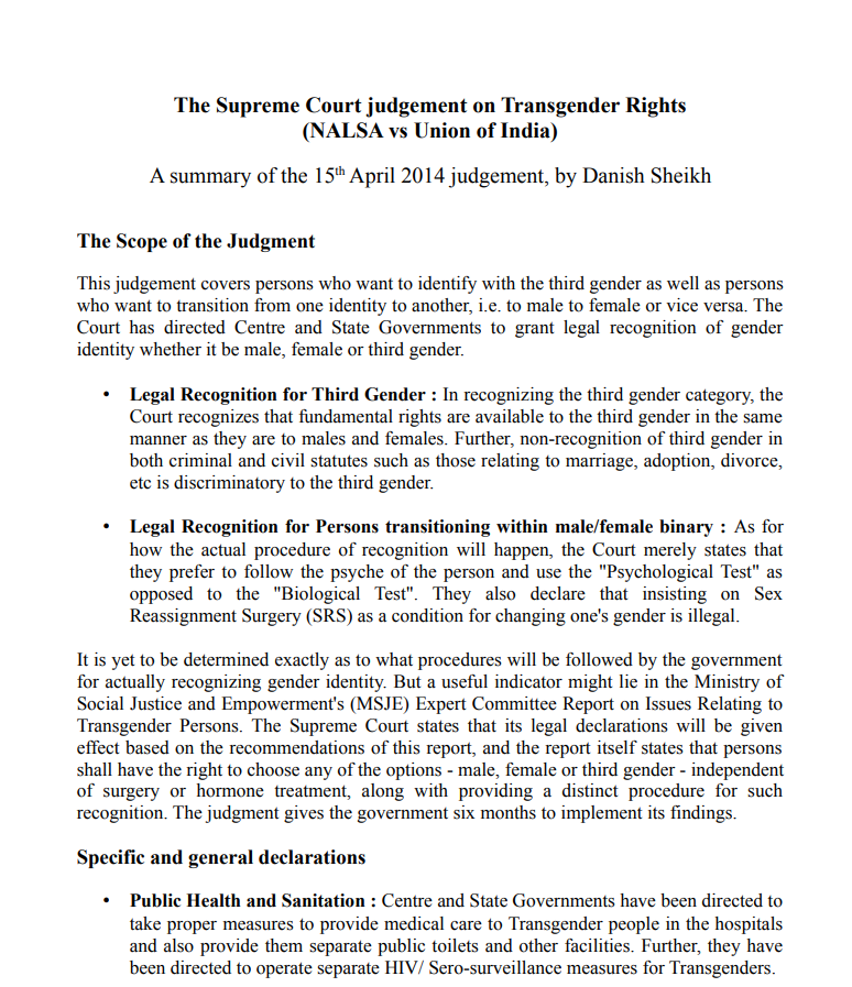 Supreme Court Judgement on Transgender Rights